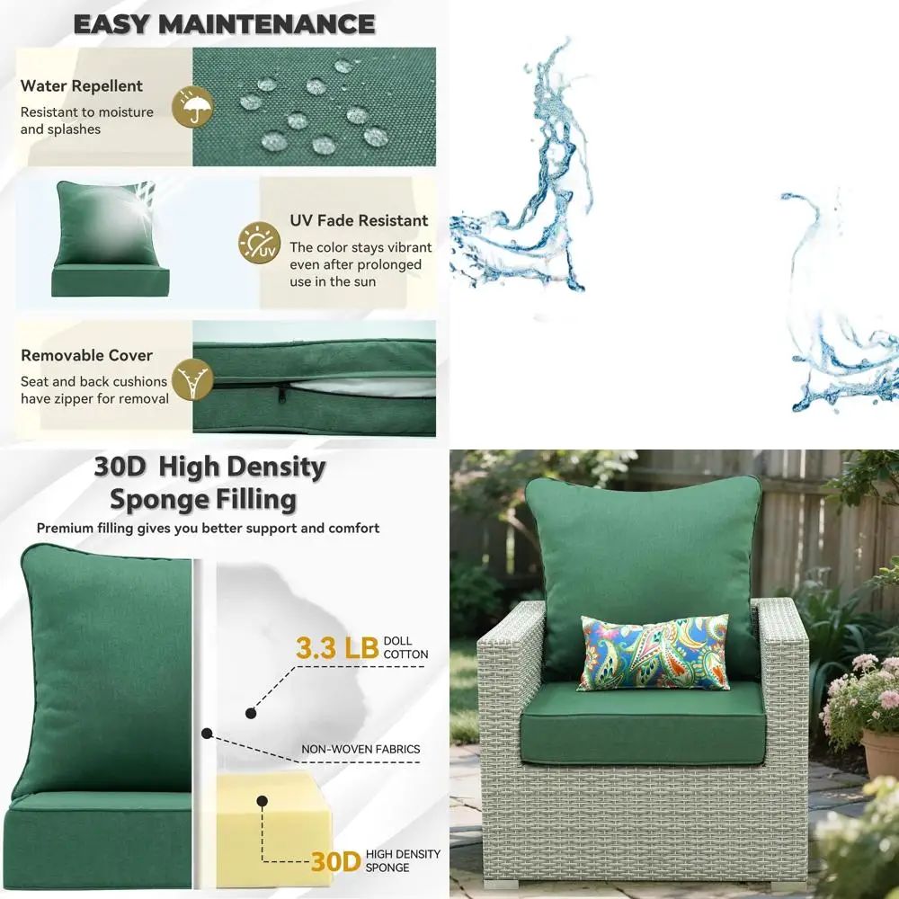 

24x22 Inch Outdoor Seat Cushion Set, Deep Seat Patio Cushions with Removable Olefin Covers, Waterproof and UV-Resistant