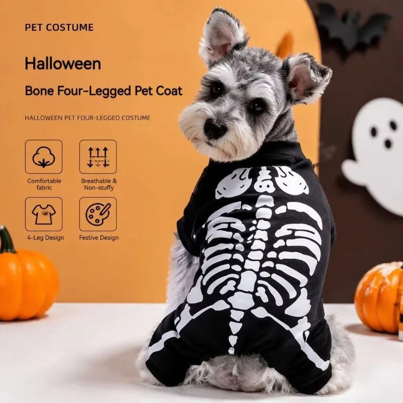 Halloween Skull Pet Costume Trendy Cool Cosplay Party Dress‑up Accessories Role Play Outfit for Cats & Large Medium Small Dogs