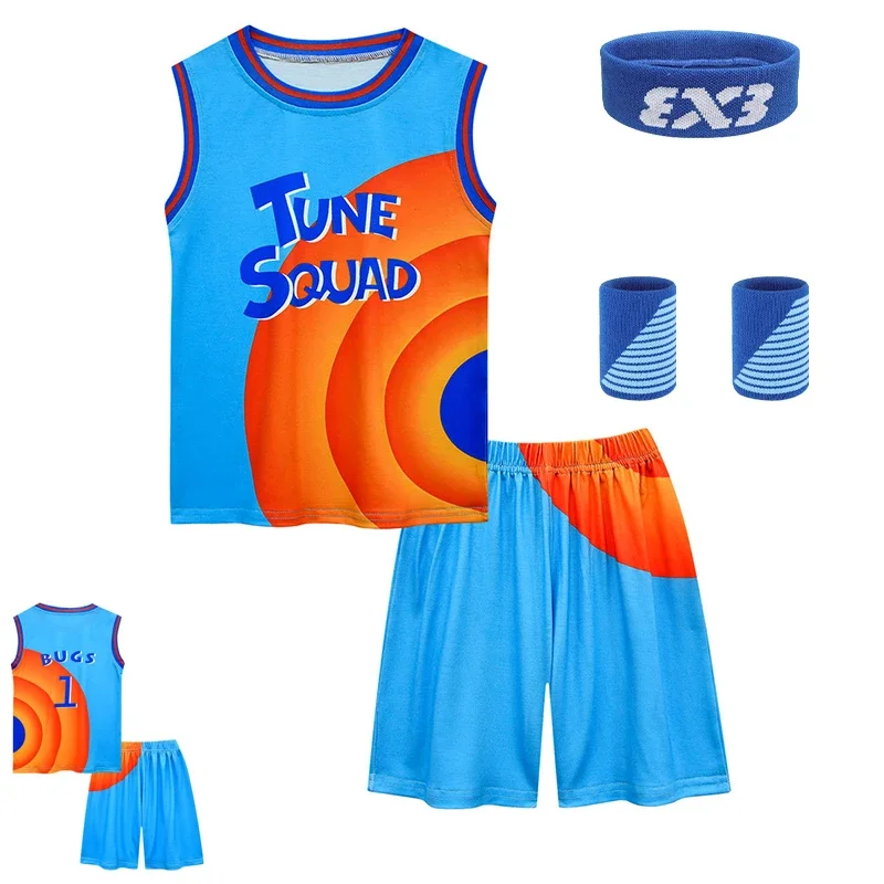 Meninos e meninas Space Jam 2 Tune Squad Basketball Jersey Set, Crianças Esportes Cosplay Colete e Shorts, Uniforme Treino