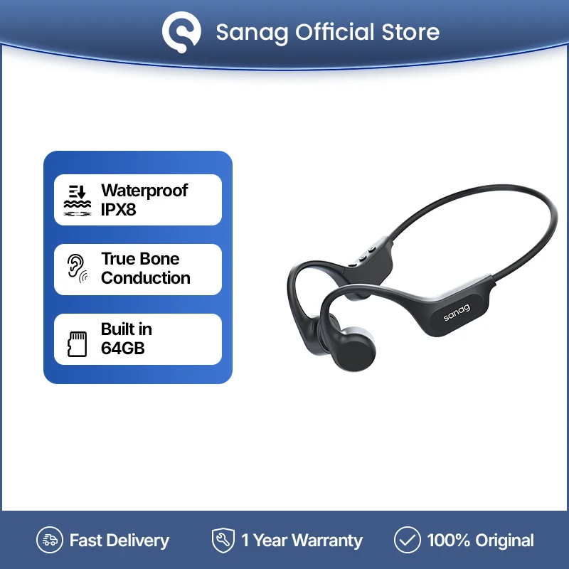 Sanag B60 pro Bone Conduction Earphone IPX8 Wireless Open headset Bluetooth 5.3 Swimming Bluetooth headphones 64GB MP3 Earbuds