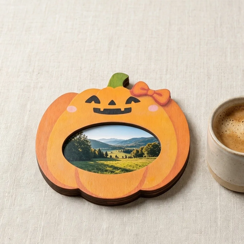 Atmosphere Decor Cute Halloween Ghost Picture Frame Handmade Rustic Pumpkin Shaped Photo Frame Wooden Wooden Crafts Living Room