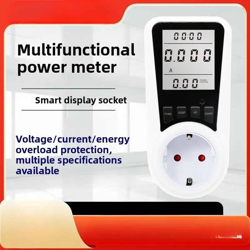 Smart LCD Display Power‑Calculating Socket Backlight Household Use Featuring Watt‑hour Meter Power Voltage Current Monitoring