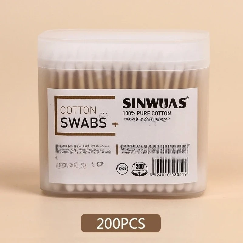 200 Uds. Brotes de hisopos de algodón de maquillaje de limpieza de orejas de doble cabezal desechables para el hogar