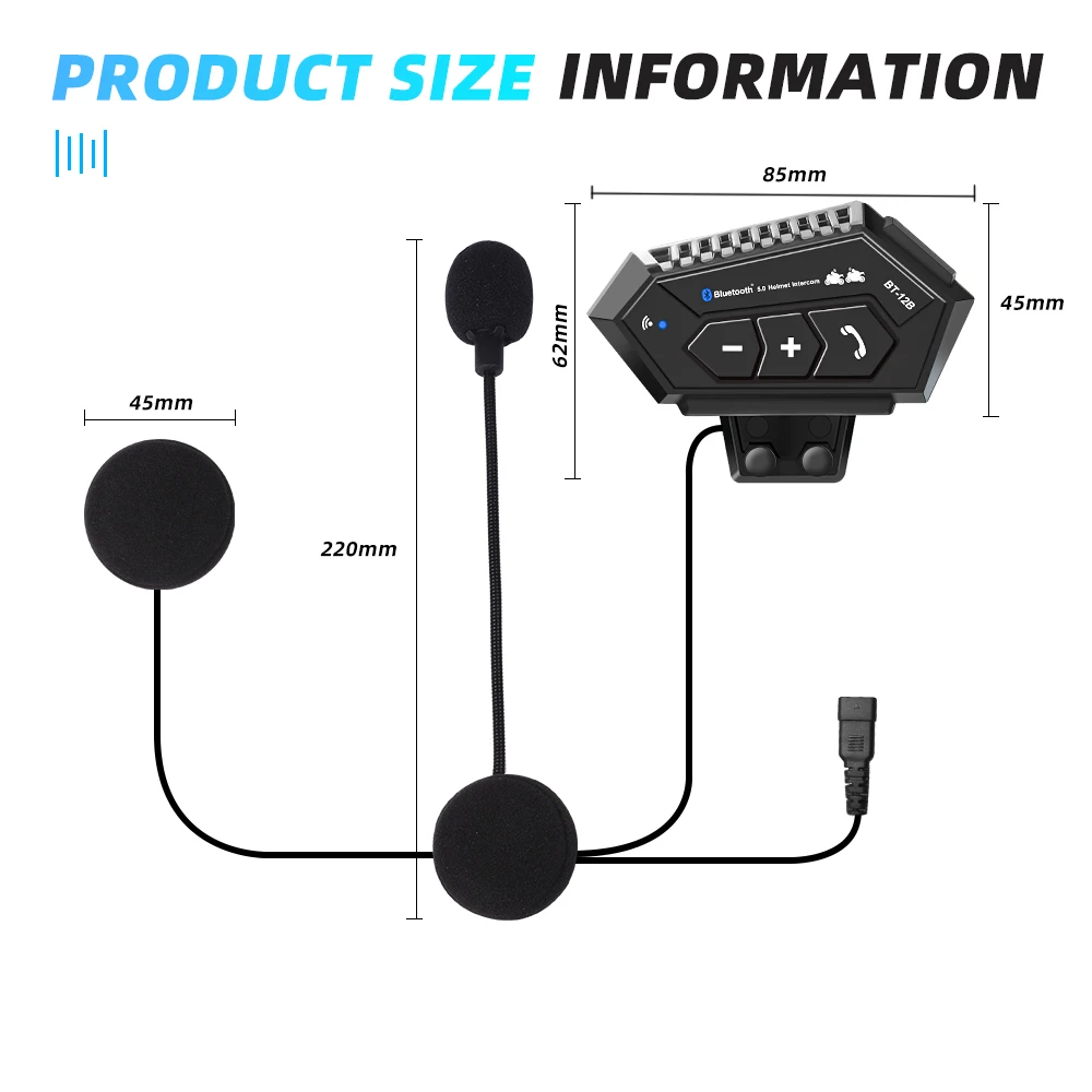 1/2Pcs Motorcycle Helmet Intercom Headset BT-12B waterproof Bluetooth Headset Intercom Noice Reduction Wireless Interphone