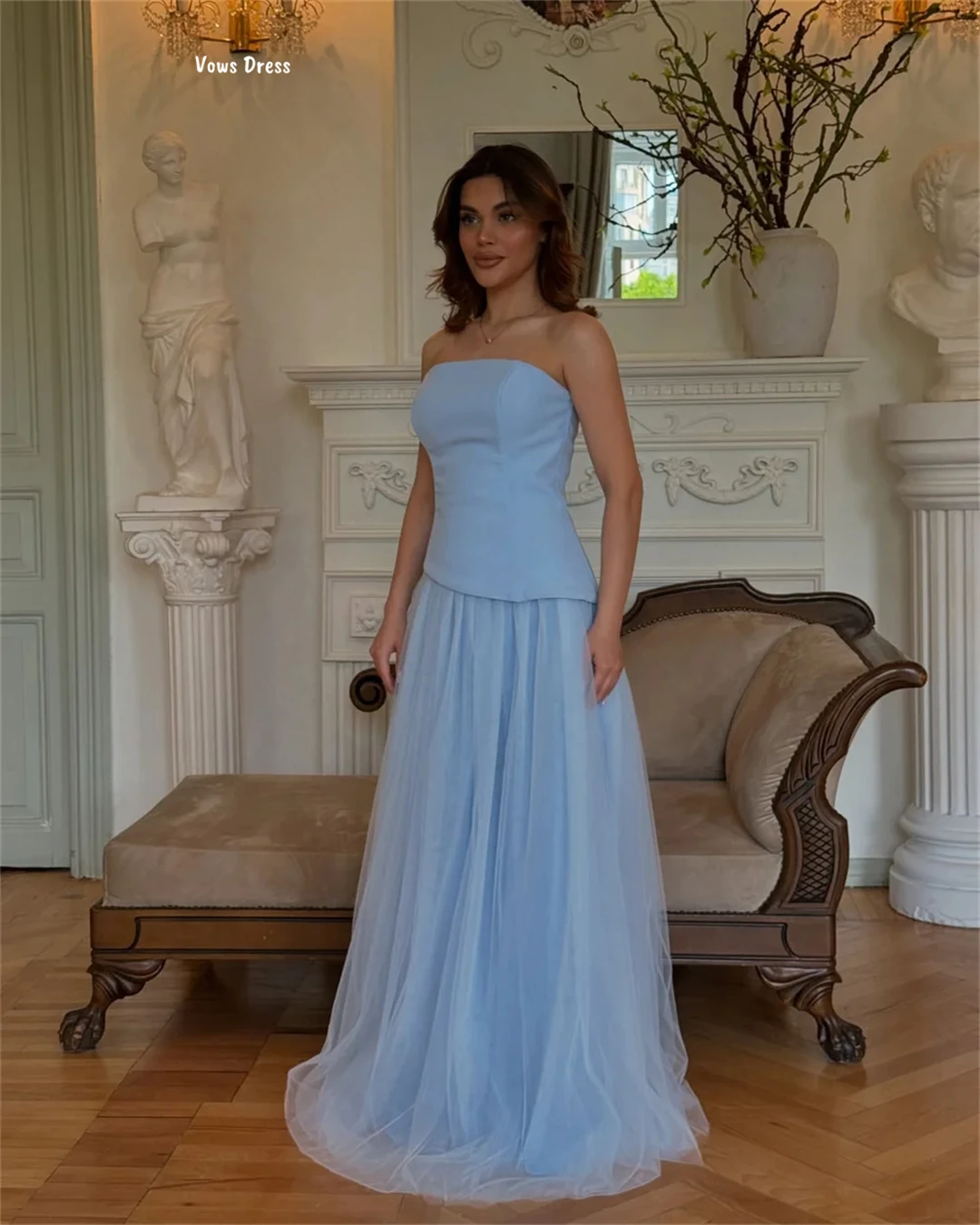 فساتين سهرة نسائية فاخرة من Vows فستان نسائي أنيق مصنوع حسب الطلب من الشيفون الفاخر للحفلات الراقصة 2025 Line A صديرية دائرية رداء سهرة