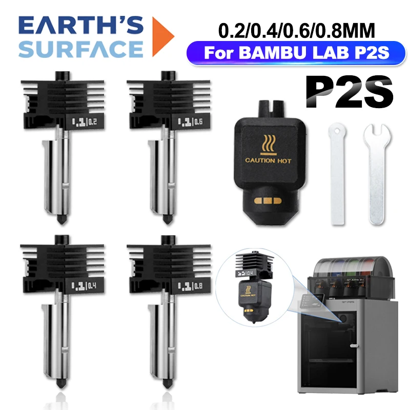 

Upgraded Hotend Suitable for Bambu Lab P2S with 0.2 0.4 0.6 0.8mm Hardened Steel Nozzle Full Hot End Kit Wear Resistant Steel Easy Mount Durable Replacement Part for Maintenance and Upgrade of Suitable for Bambu Lab P2S Desktop 3D Printer