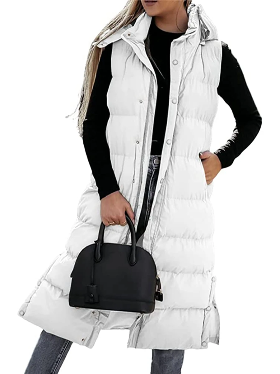 Frauen Winter jacke ärmellose Kapuze Reiß verschluss Puffy Weste solide warme Wintermantel