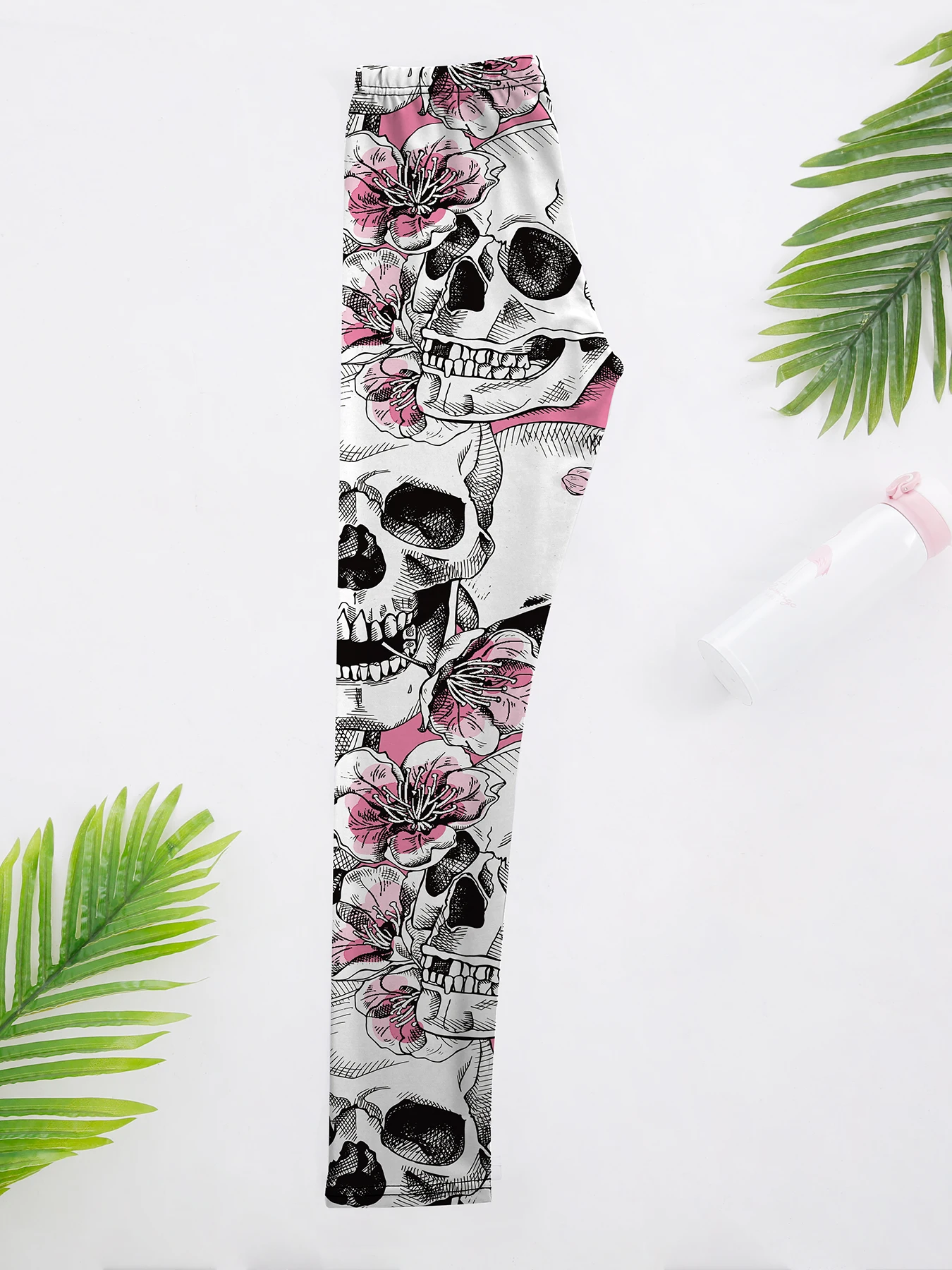 Modne damskie legginsy z nadruk róży z czaszką Push Up treningowe damskie legginsy z nadrukiem