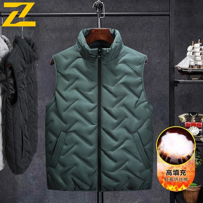 Men Outdoor Casual Vest Autumn American style Quilted Down Waterproof Windproof Thermal Padded Sleeveless Stand Collar Jacket