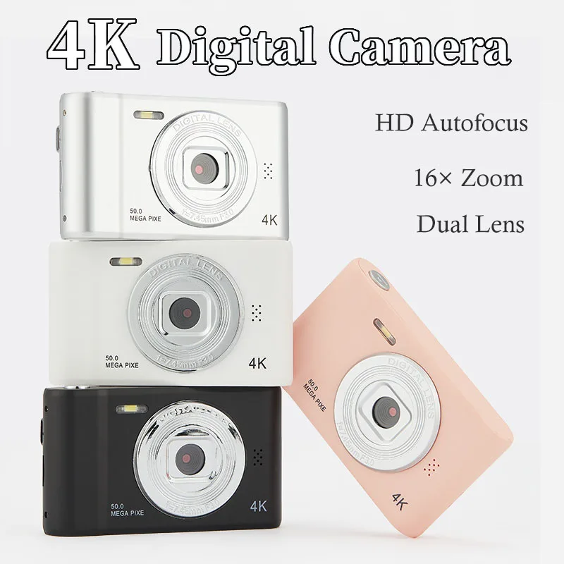 4K Digital Camera Travel Selfie Camara 50 Megapixels Zoom HD Photography 2.4inch Screen Entry-Level Kids Campus Mini Retro Cam