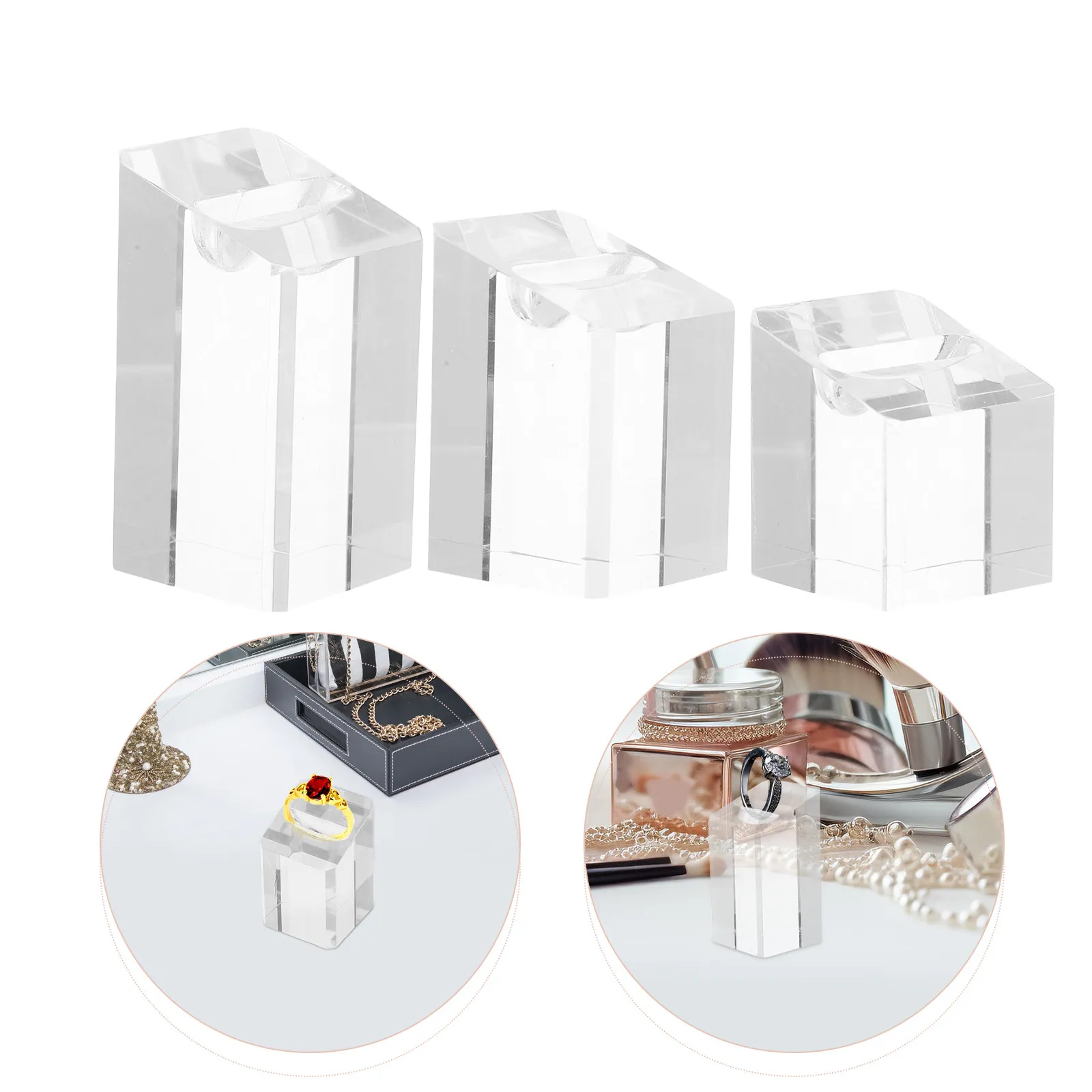 

3pcs Acrylic Ring Display Stand Transparent Single Slot Jewelry Organizer Clear Desk Holder For Selling Vendors Wedding Party