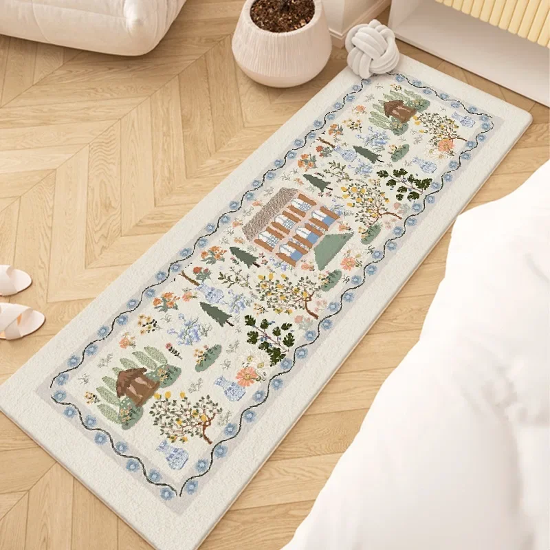 

Rug for Bedroom Bedside Floor Mat Long Carpet Pastoral Style Flower Carpets Home Decoration Rugs Soft Fluffy Foot Mats 침실 카펫