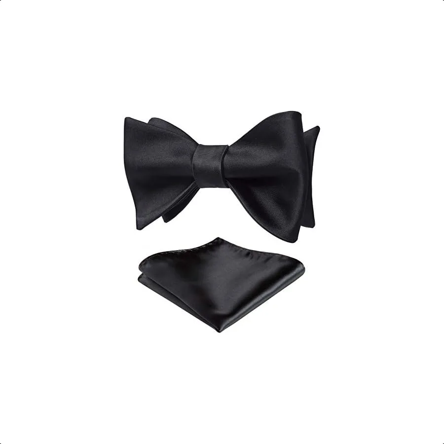 

HISDERN Bow Ties for Men Solid Color Self Tie Bow Tie Pocket Square Set Classic Formal Satin Bowties for Tuxedo Wedding Party