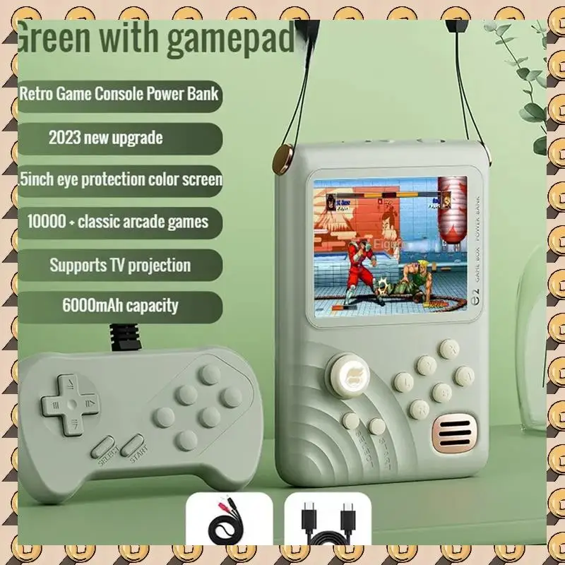 Consola de juegos con banco de energía Pantalla IPS de 3,5 pulgadas 6000 Mah Máquina Arcade de 10000 juegos de 16 bits-Verde Durable Fácil de usar