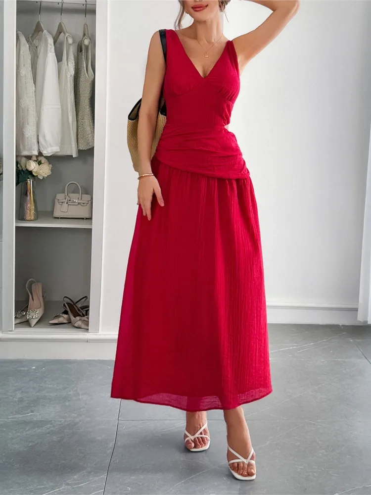 

Temperament Dress Elegant Wind V Waist Long Women's Clothing Summer Dress Commuting Festival Dress Up Partyvestidos Para Mujer