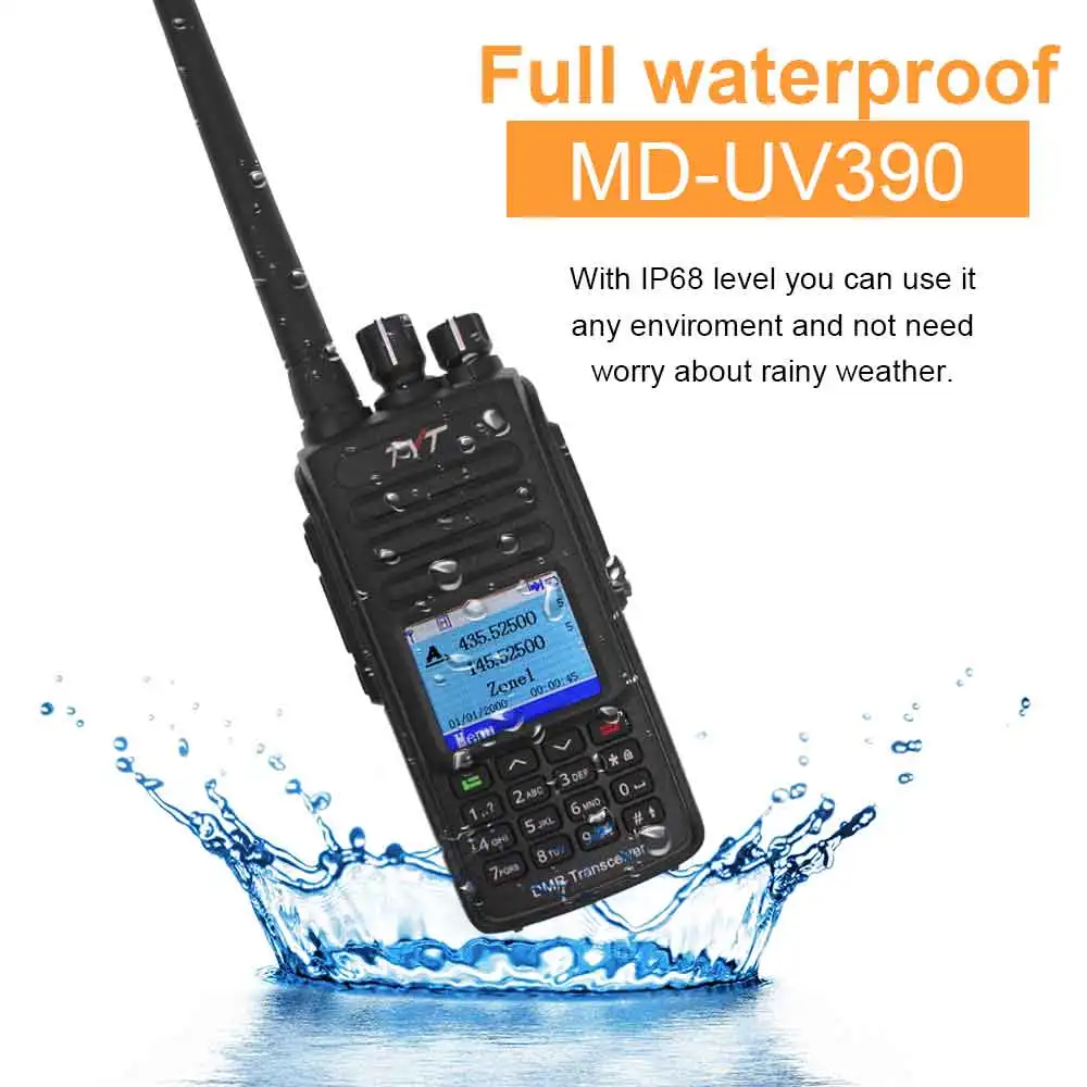 TYT MD-UV390 DMR Digital Walkie Talkie 136-174MHz & 400-480MHz MD-390 Waterproof Dual Time Dlot Digital GPS Two Way Radio