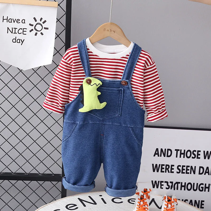 Baby Boys And Girls Clothing Set Children Striped Under Shirt Long Sleeve Tops Rompers Pants 2PCS Outfits Kids Toddler Warm Suit