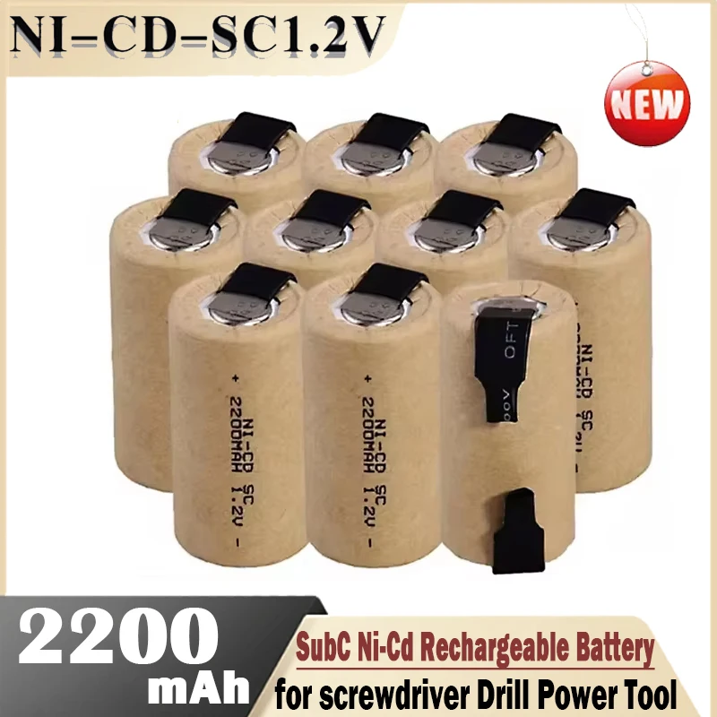 

New Screwdriver Electric Drill SC Batteries 1.2V 2200mAh Sub C Ni-Cd Rechargeable Battey with Tab Power Tool NiCd SUBC Cells