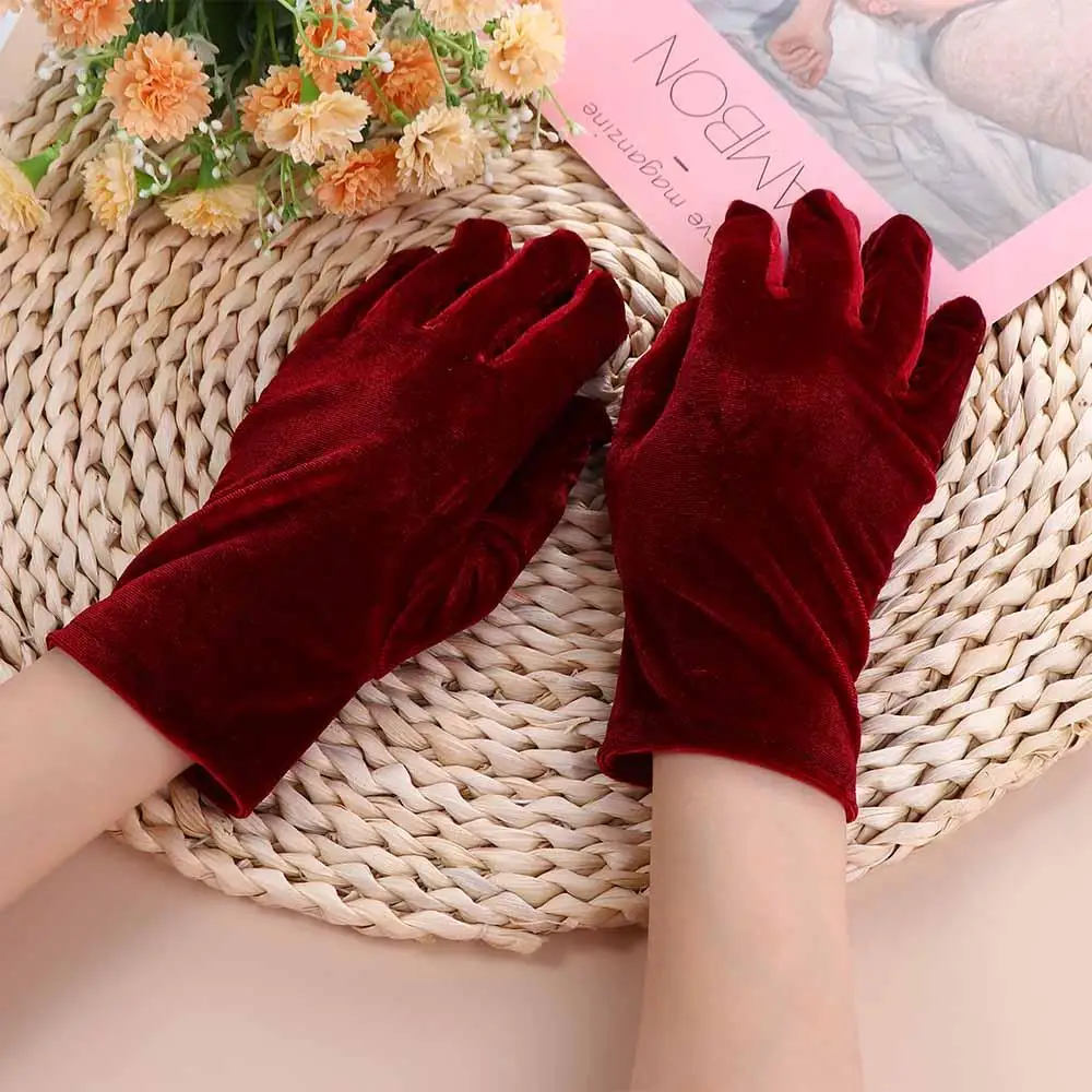 Party Outdoor Winter Autumn Soft Warm Full Finger Mittens Gold Velvet Gloves Driving Gloves Elastic