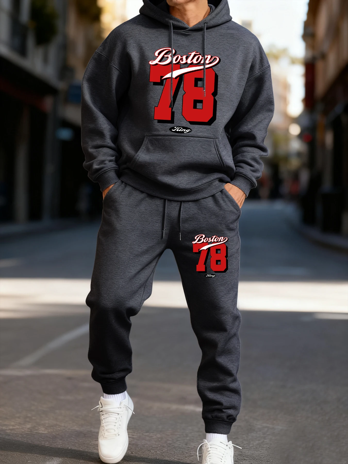 Boston Number 78 Print Men'S Hoodie Set Autumn Casual Two Pices Sets Winter Sporty Clothing Long-Length Autumn Fashion Clothes