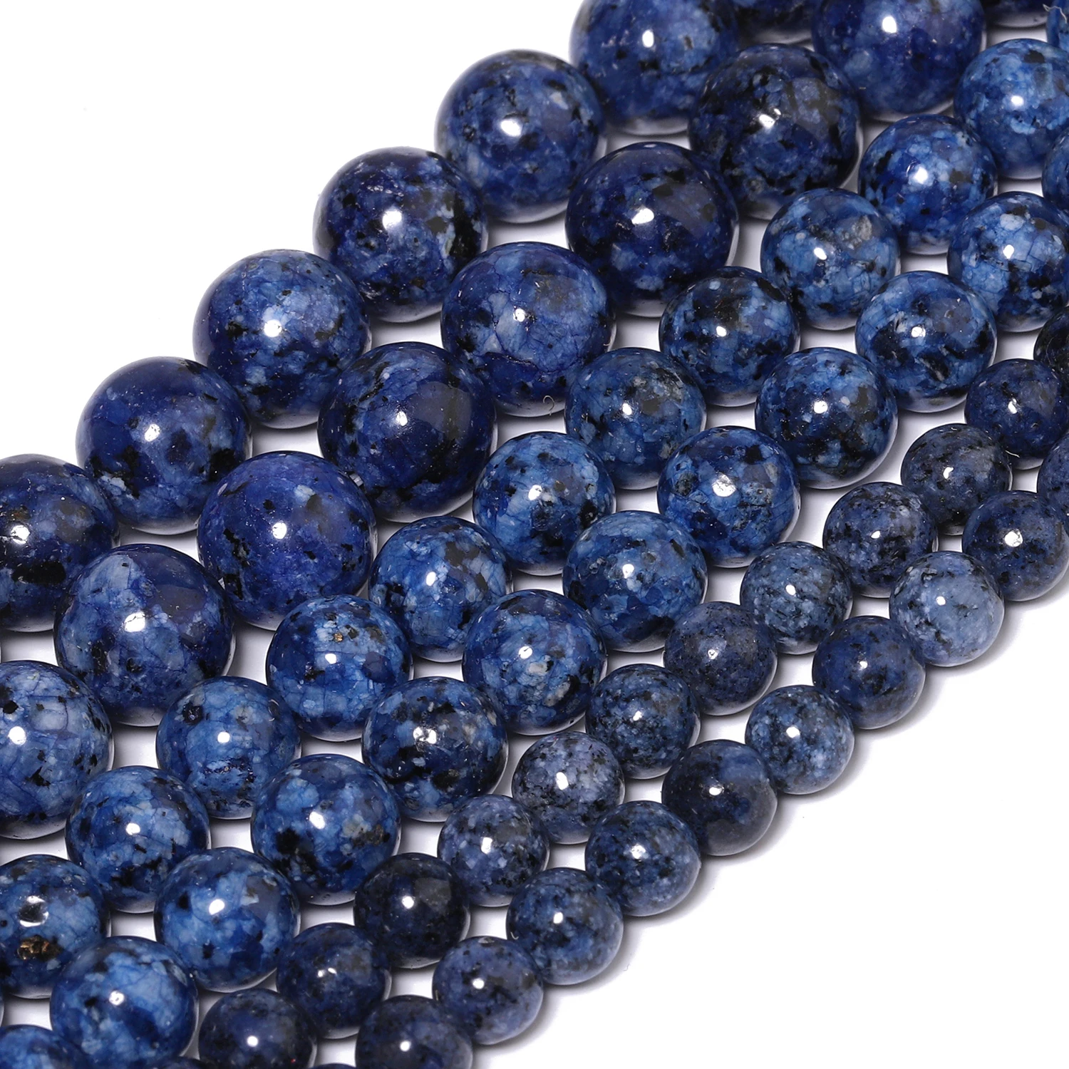 6/8/10mm Blue Black Spot Jasper Beads Natural Stone Round Spacer Beads for Jewelry Making Supplies DIY Bracelet Accessories 15''