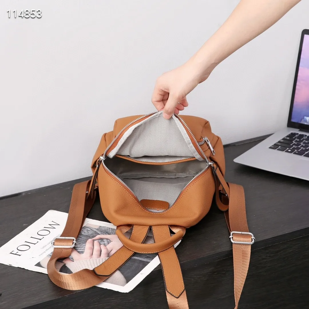 Small Real Cow Leather Backpack Anti-theft Ladies Travel Bag Casual Genuine Leather Bagpack