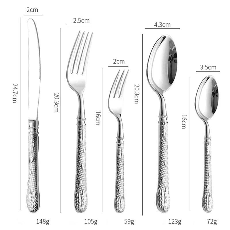 Gold Cutlery Roman Column Style 18/10 stainless steel 304 Classical Flatware Dinnerware Set Silver Service For 1 Drop Shipping