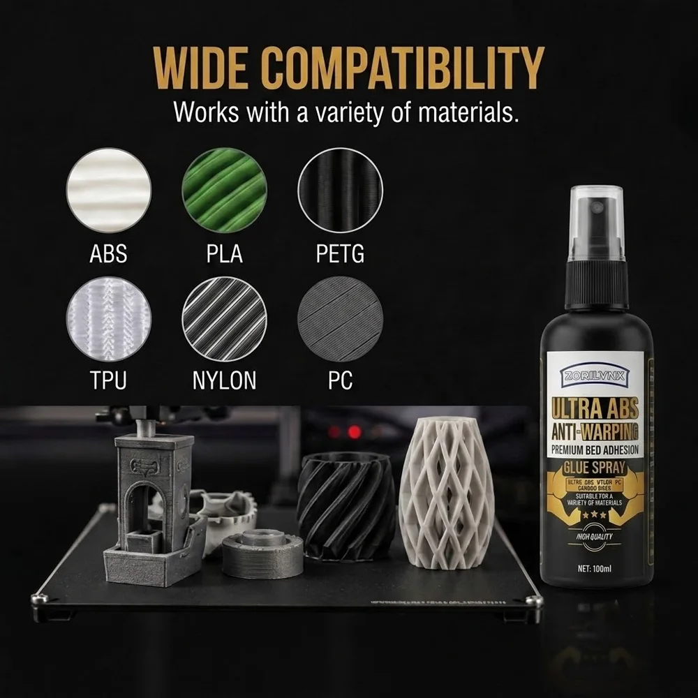 100ml 3D Printer Glue Spray Premium Bed Adhesion Anti Warping Adhesive for PLA PETG ABS Nylon Filament Heatbed Parts ZORILYNX