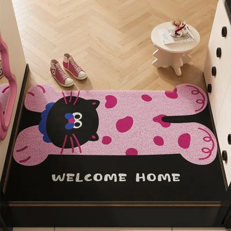 Cat Door Mat Door Non-Slip Foot Mat Entrance Porch Silk Ring Dust Resistant Dirt Mat Carpet