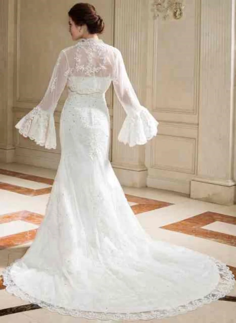 Veste de mariée de mariage de luxe, châle à manches longues, enveloppes douces, Tulle et dentelle, accessoires de mariée faits à la main, grande taille, sur mesure