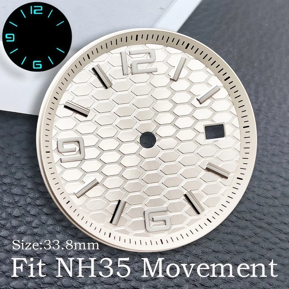 NH35 39.5mm Watch Case with Strap Sapphire Crystal 33.8mm Dial Green Lume Blue Men's Watch Modding Accessories & Repair Parts