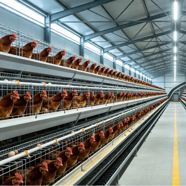 Poultry Farm a Type 3/4 Tier Egg Chicken Cage Equipped with Automatic Drinking Line and Manure Scraper Hot Galvanized  Frame
