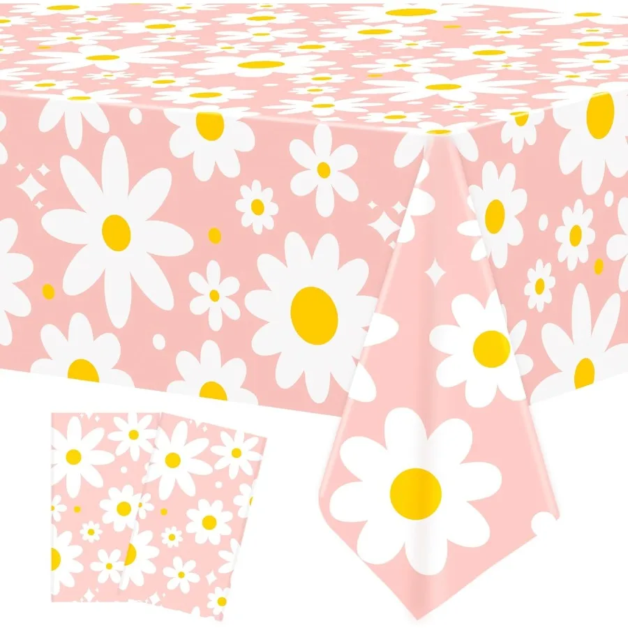 

2 PCS Daisy Tablecloth Plastic Daisy Flower Disposable Table Cover Groovy Party Tablecloth for Boho Hippie Groovy Retro Themed