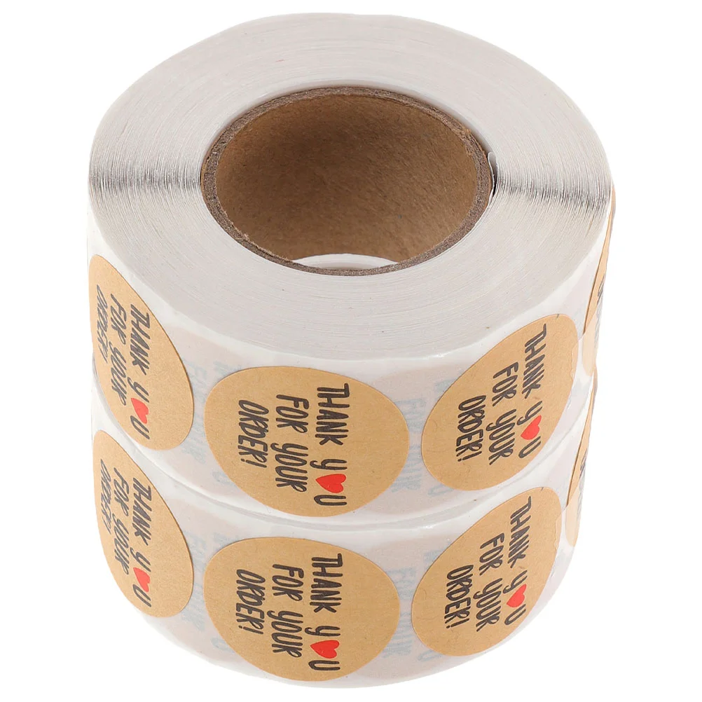 

2 Rolls Sticker Round Kraft Paper Gifts Thank Sealing Stickers Adhesive You Packaging Label for Baking Envelope