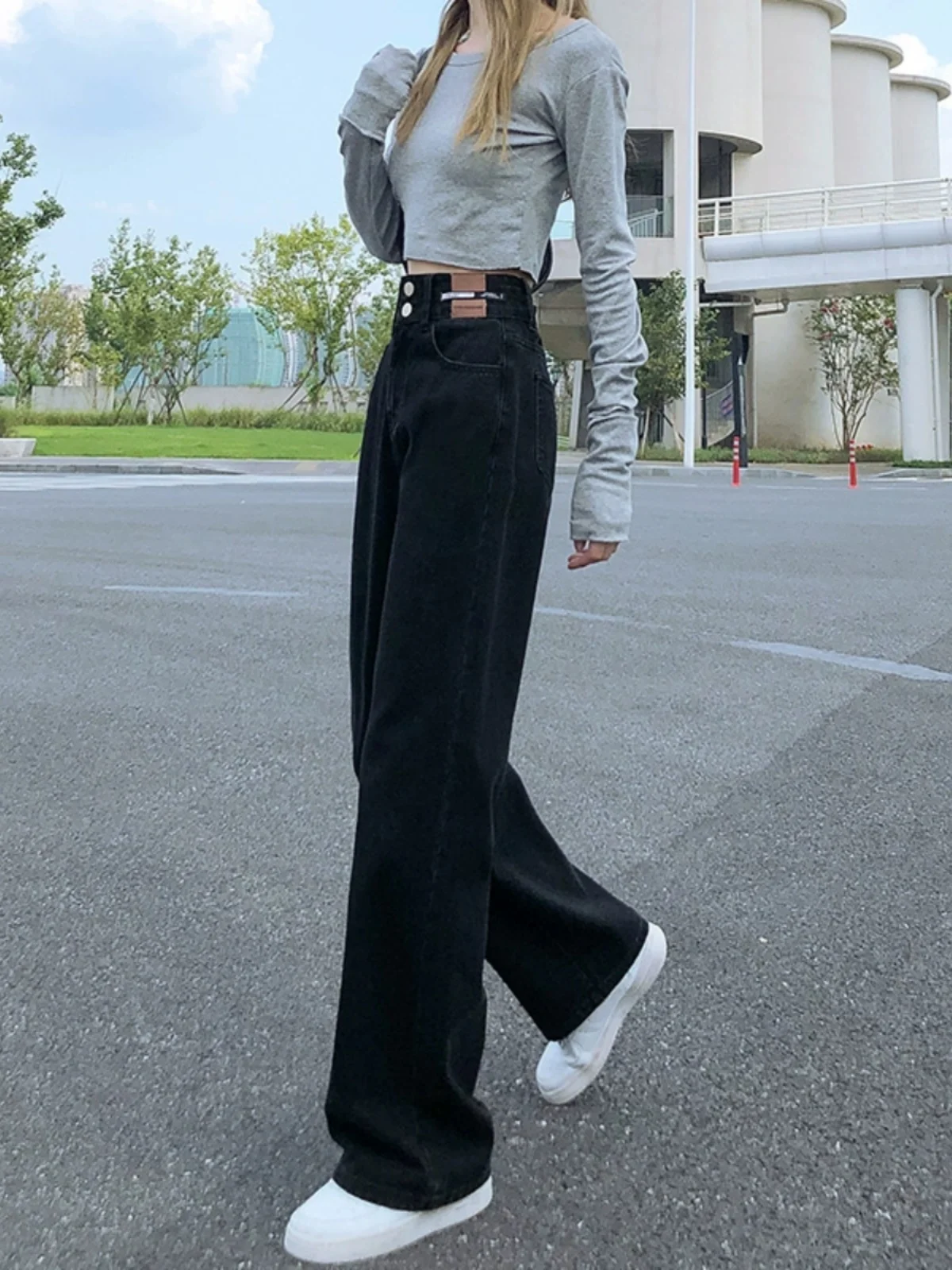 

High Waist Straight Leg Black Jeans Women's Loose Fit Slimming Wide Leg Pants Spring Autumn High Waist Denim Jeans