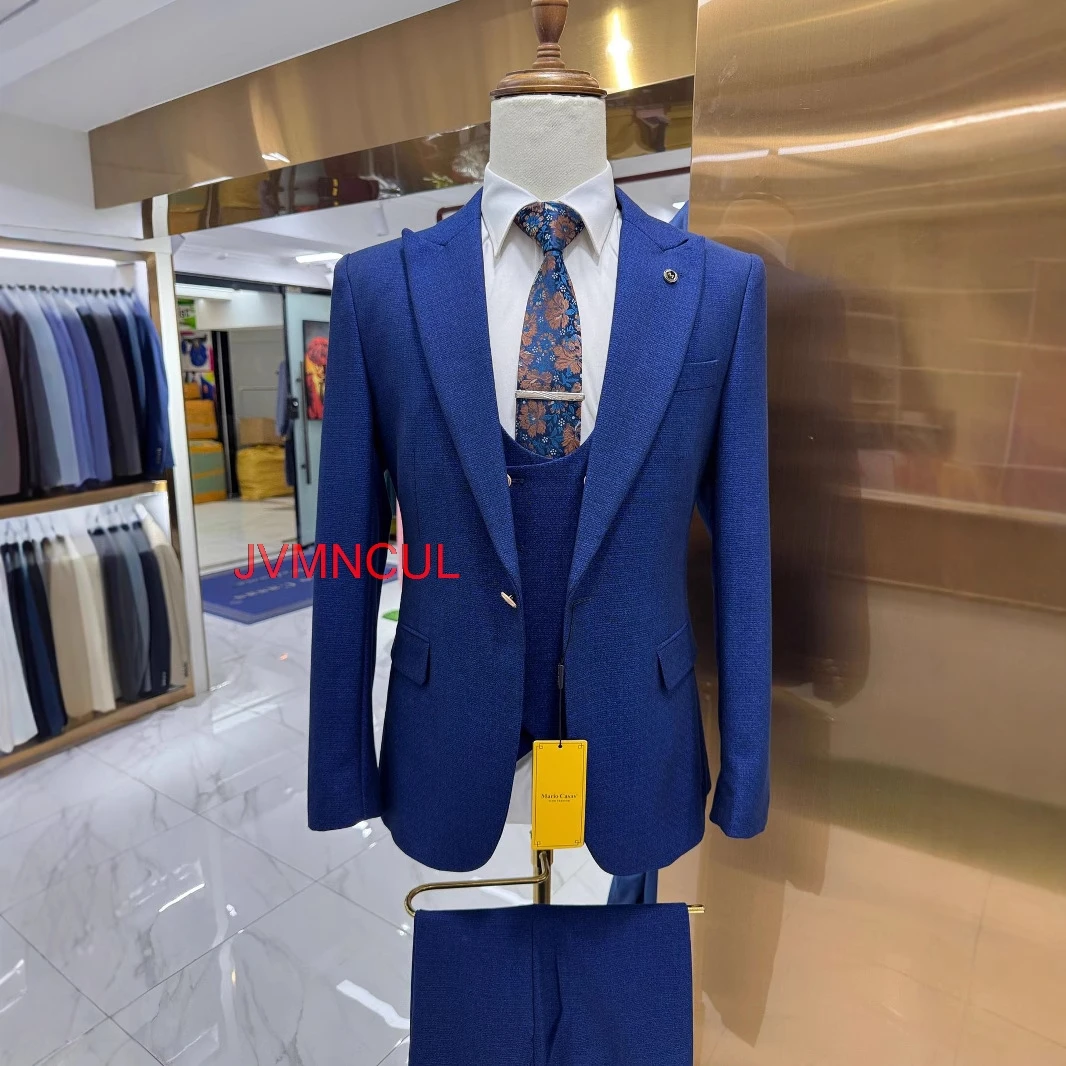 

2026 Men's Metal Button 3 Piece Suit Wedding Groom Formal Blazer Vest Pants Slim Fit Business Party Banquet Outfit