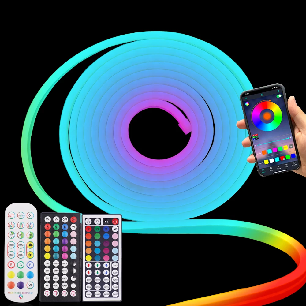 12V Tuya Wifi Smart RGB LED Neon Light Blueteeth Remote Control 6x12mm Flexible Strip Waterproof Lamp 3535 108LED Dimmable Decor