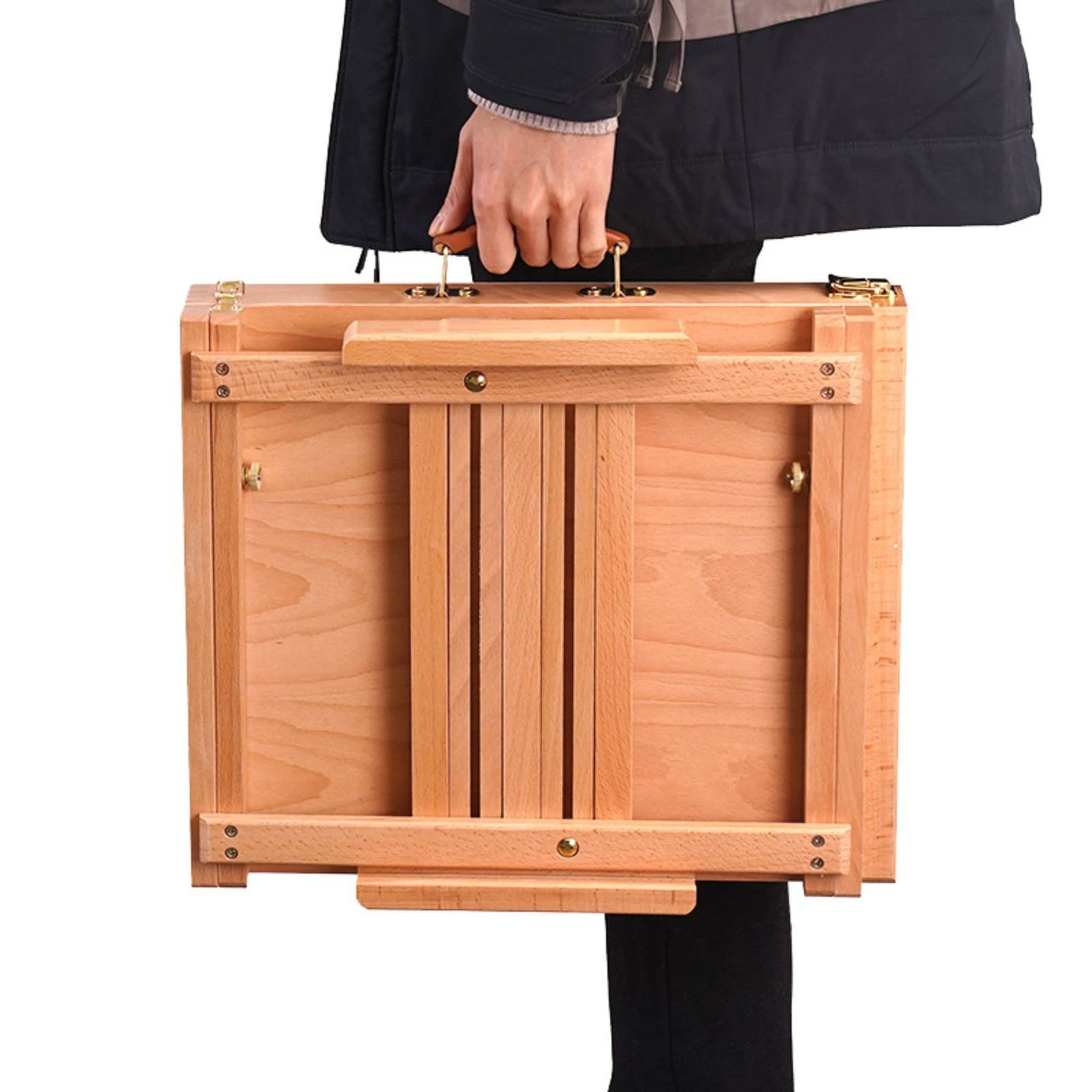 Table Sketch Box Easel Beech Wood Foldable Desktop Easel Tabletop Painting Stand Collapsible Sturdy for Artists, Studio