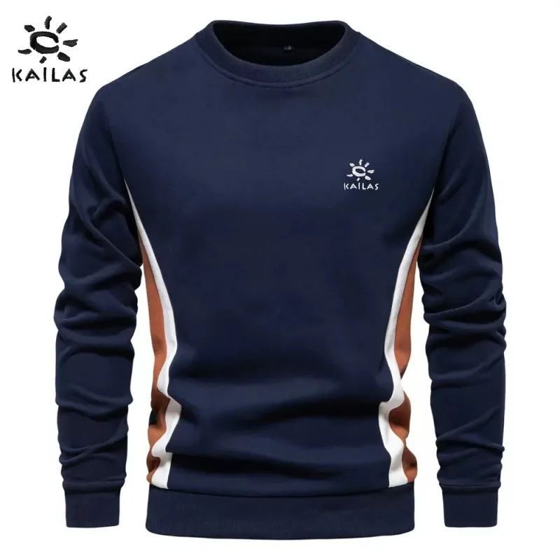 Autumn and winter men's high-quality 100% pure cotton long sleeved round neck T-shirt, trendy, casual, warm, versatile top