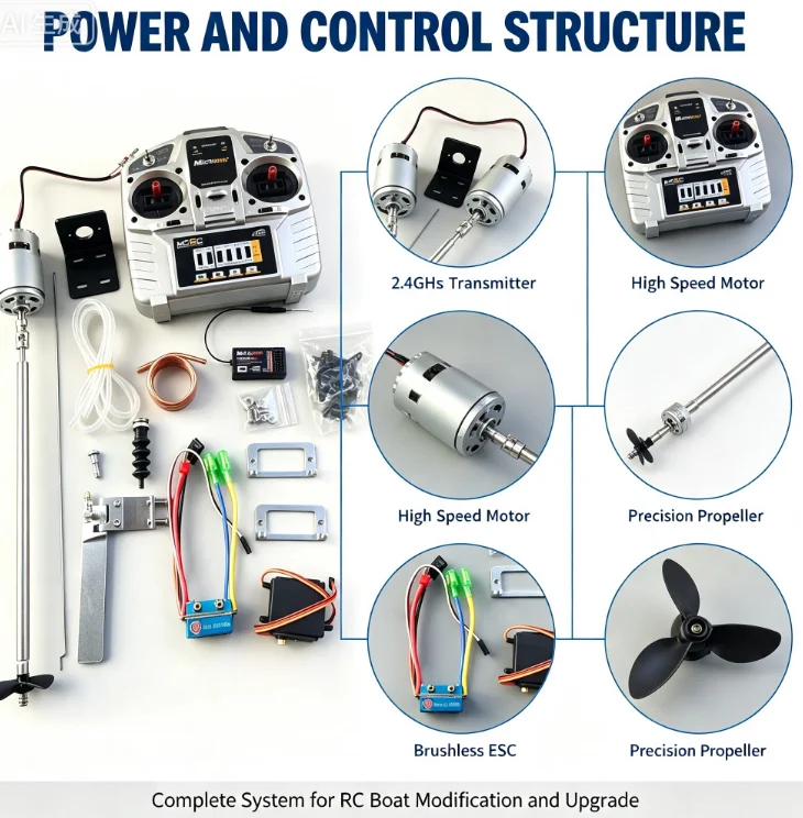 RC Boat Power System Kit, 2.4GHz Transmitter, Motor, Propeller, Battery and ESC Complete Set for DIY Model Boat Upgrade