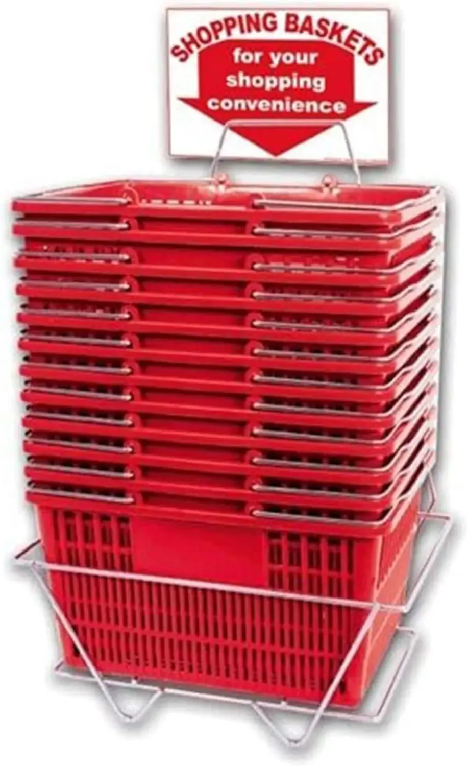 Shopping Basket Set of 12 Durable Red Plastic with Sign and Stand