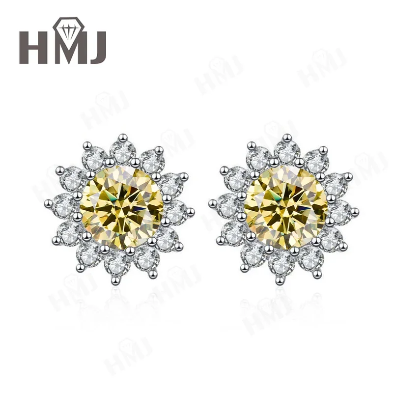 100 % echte Moissanit-Sonnenblumen-Ohrstecker, mehrfarbig, 925er Sterlingsilber, funkelnder Hochzeitsschmuck für Damen, Geschenkidee. – Detail 11