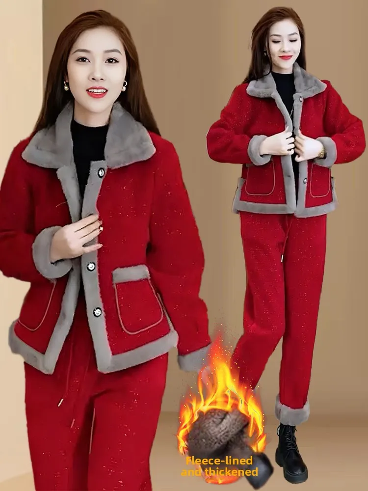 Conjunto de traje deportivo con forro de Fce para mujer, conjunto de dos piezas de algodón con cuello holgado, ropa deportiva informal Sle para otoño e invierno