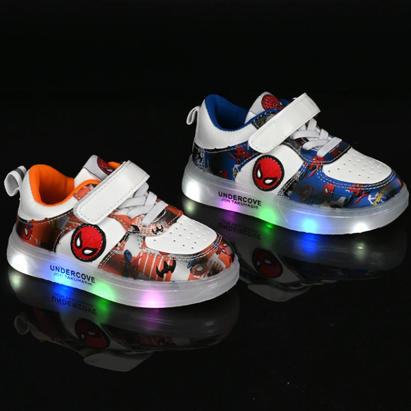 Disney Led Light Shoes for Kids Fashion Cartoon Spiderman Boys Sneakers Girls Casual Shoes Breathable Kids Sport Shoes