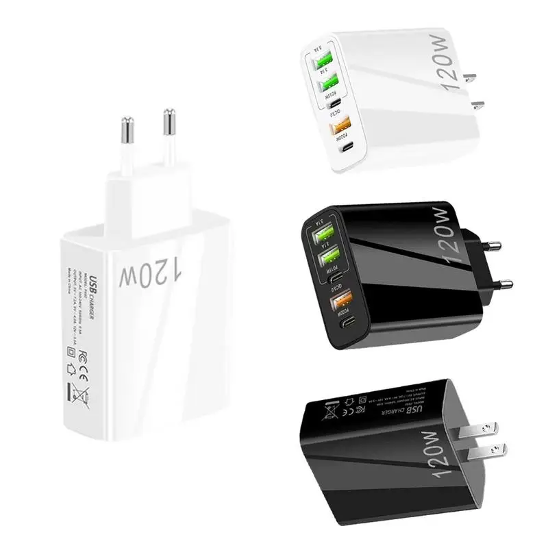 Gan-120W Poderoso GaN PD Charger, 5 Portas, QC5.0 Hub de Carregamento Rápido para Carregamento Seguro e de Alta Velocidade, Carregamento USB C