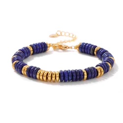 2024 New Lapis Lazuli Stone Bracelet Rondelle Flat Spacer Bead Bangle Wristband Party Christmas Jewelry Gift For Women Friend