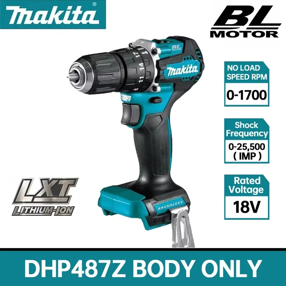 Trapano a percussione senza spazzole Makita DHP487 18V, batteria LXT, velocità variabile, 40 Nm, avvitatore a batteria, mandrino a sgancio rapido da 13 mm, solo utensile, spedizione rapida dall'Europa