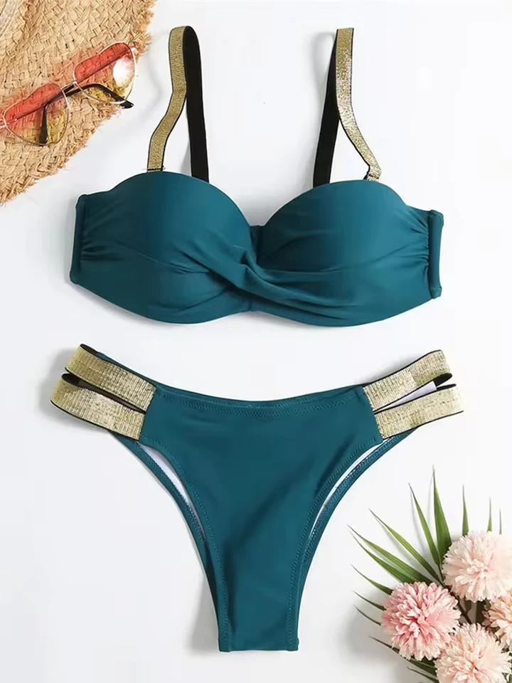 Vzvn Fashion Sexy Contrast Color Brazil Bikini Women Split Swimsuit Beach Bikini 2026 New All Season Backless Bikini 2 Piece Set