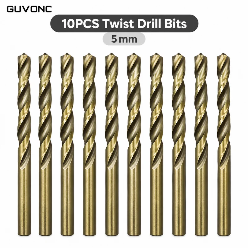 10Pcs 5mm HSS Twist Drill Bit Set, Split Point Straight Shank Drilling Bits for Metal Wood Plastic