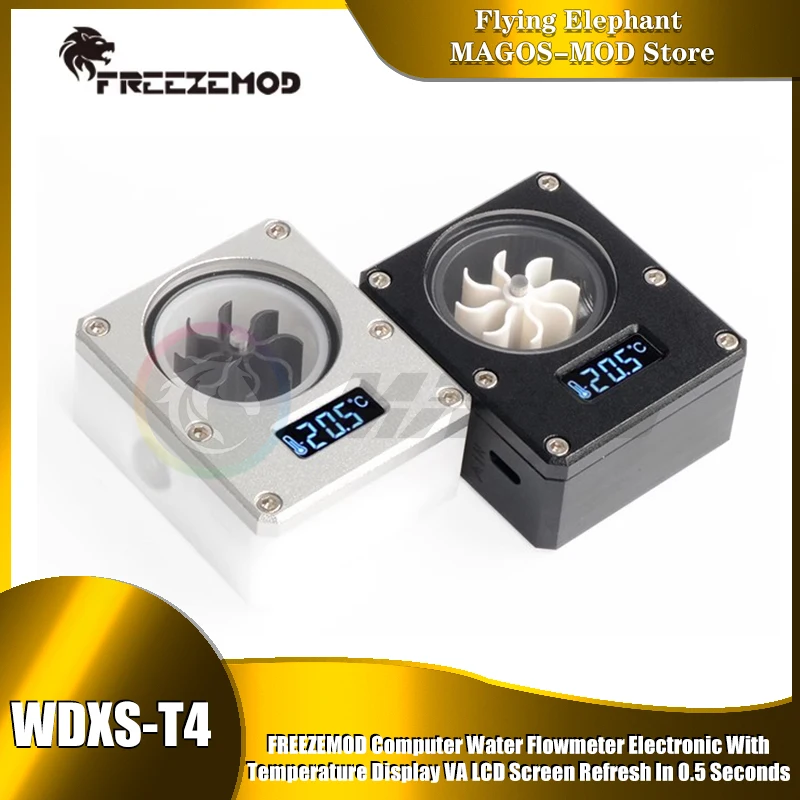 

FREEZEMOD Компьютерный расходомер воды Электронный с дисплеем температуры VA ЖК-экран Освеживает в течение 0,5 секунд WDXS-T4